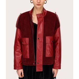 Cider Cool Girl Leather Patchy Jacket, Red Size S